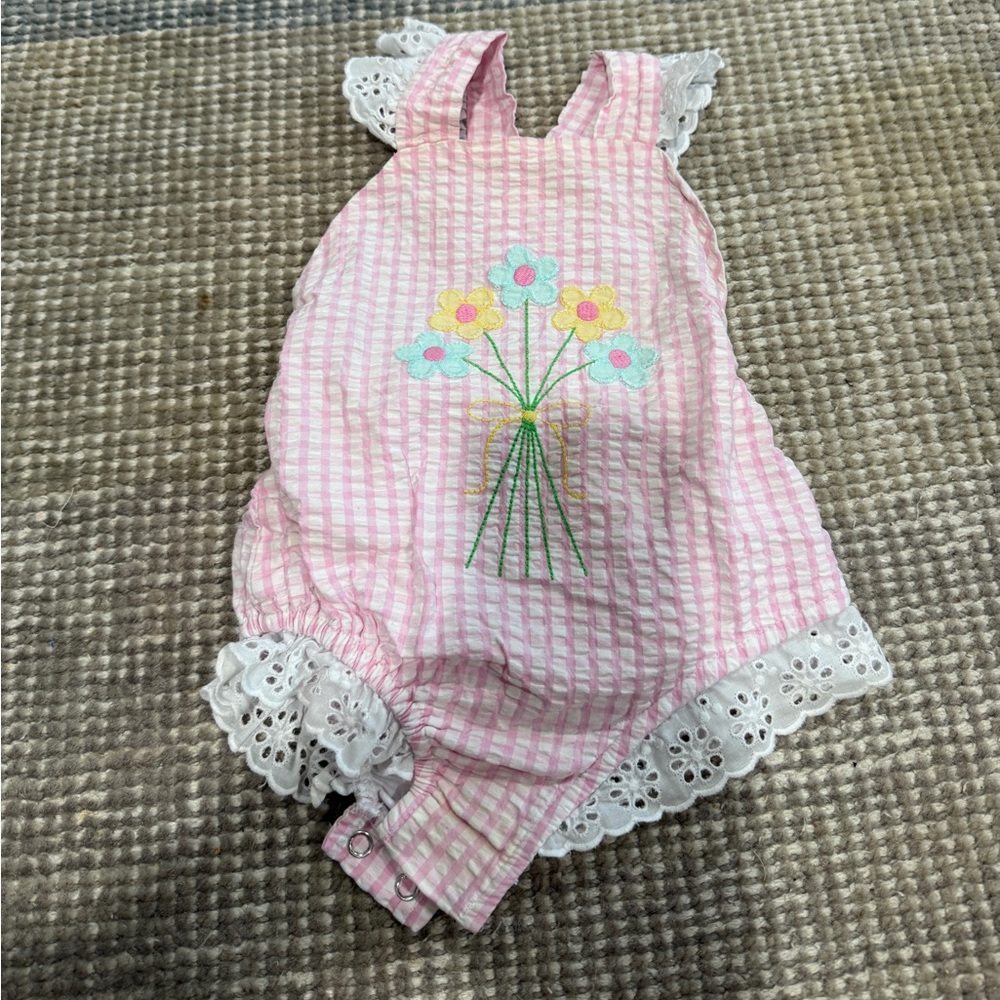 Little English Pink Striped Baby Sunsuit